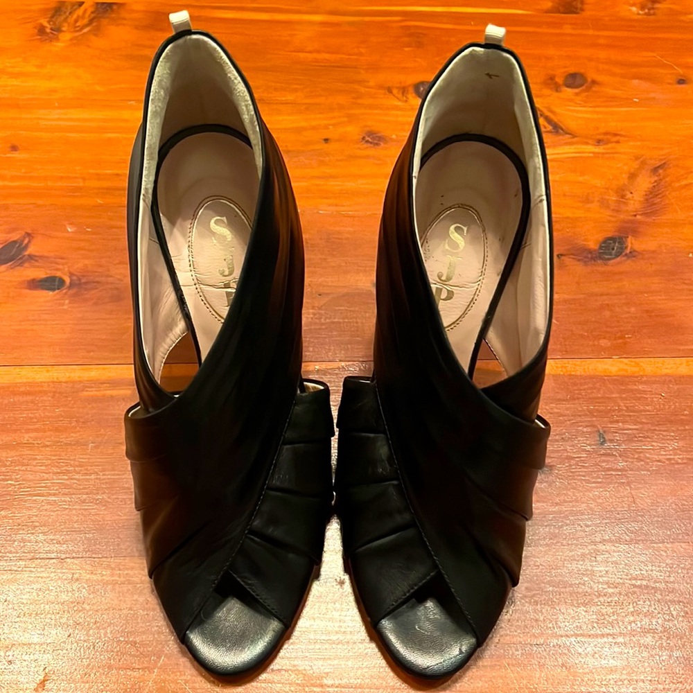 Sara Jessica Parker (SJP) Alyssa peep toe bootie with stiletto heel in black